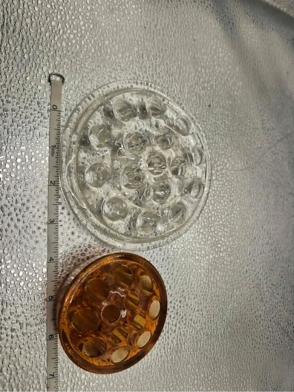 Vintage  Flower Frog Pair Marigold Amber Glass & Crystal Antique Imperial Glass